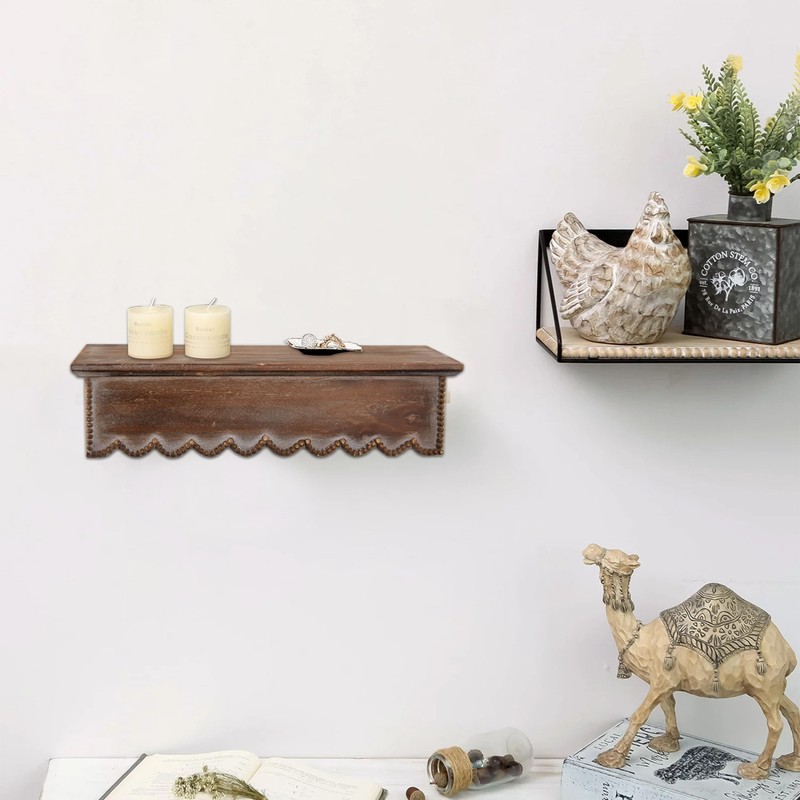 SOFE Wood Scalloped Decorative Wall Shelf, Bedroom Bathroom Kitchen Shelving