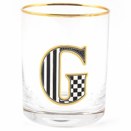 MACKENZIE-CHILDS Monogram Tumbler, Glass Tumbler with Letter, 14 Ounces, G