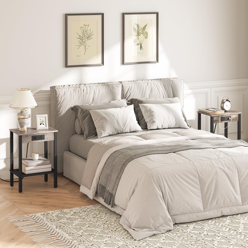 HOOBRO Side Table with Charging Station, Set of 2 End