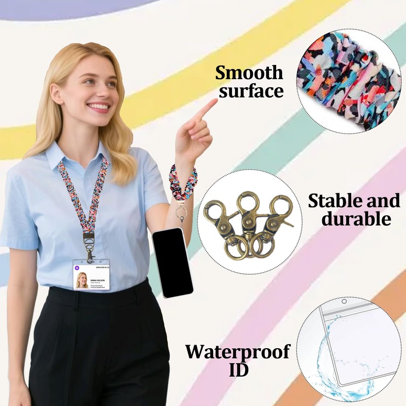 2 Set Stretchy Scrunchie Lanyard Teacher Lanyard Scrunchie Keychain Wristlet