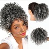 LEOSA Kinky Curly Short Gray Messy Bun Drawstring Ponytail Extension