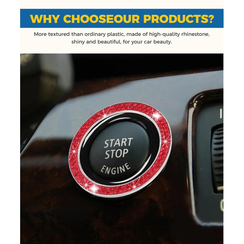 iolory car Start Button Cover,Car Stickers,Crystal Double Rhinestone Automotive Engine