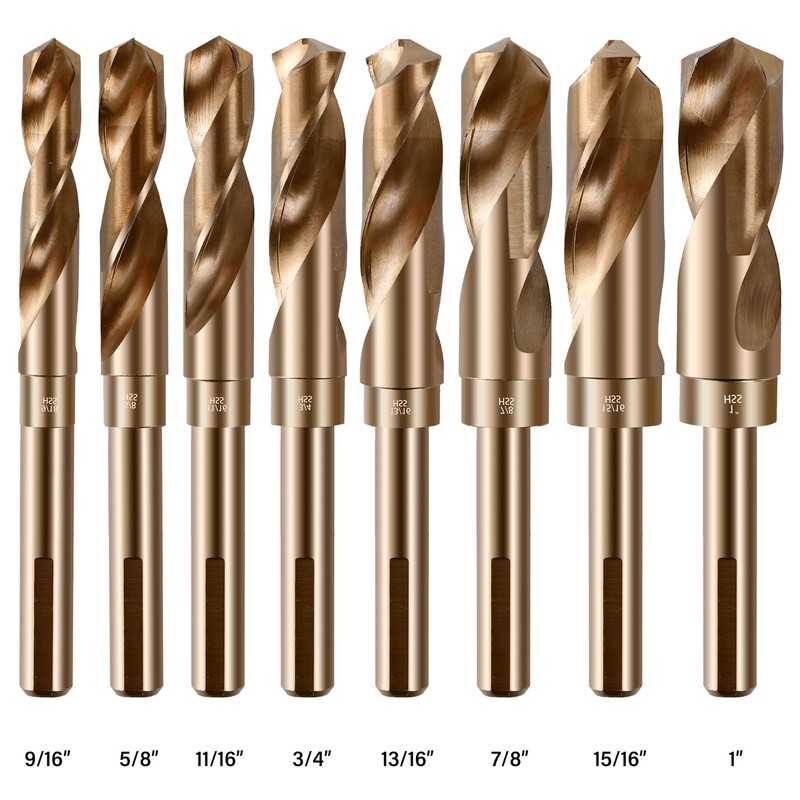 AIMLENTOOL Reduced Shank Drill Bit Set, 8Pcs High-Speed Steel, 1/2”