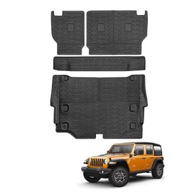HUYINPJ Cargo Mat Backrest Mat Compatible with 2021-2024 Jeep Wrangler JL 4 Door 4XE(Plug-in Hybrid), Cargo Liner Back Seat Cover TPE All-Weather Protector for Jeep Wrangler 4 Door Accessories