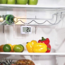 FISHTEC Electronic Refrigerator Thermometer - Triple Hanging System: Hook, Holder, Magnetic. Integrated Probe - Positive and Negative Temperature - Degrees Celsius and Fahrenheit