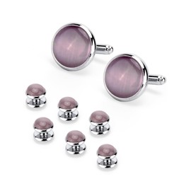 Wynameleri Men's Jewelry Cufflinks and Studs for Tuxedo Shirts Round Buttons Set for Weddings, Business, Dinner T0507035 purple