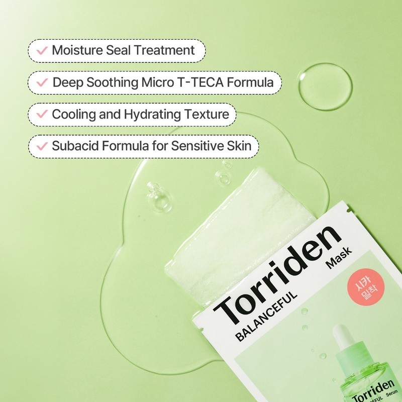 Torriden Balanceful Cica Sheet Mask 10pcs. Korean skincare for sensitive