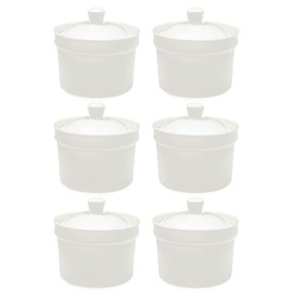 Vikko Soup Crocks With Lids, 10 Ounce Modern White Soup Bowl with Cover, Set of 6 Soup Dishes, Dishwash Safe