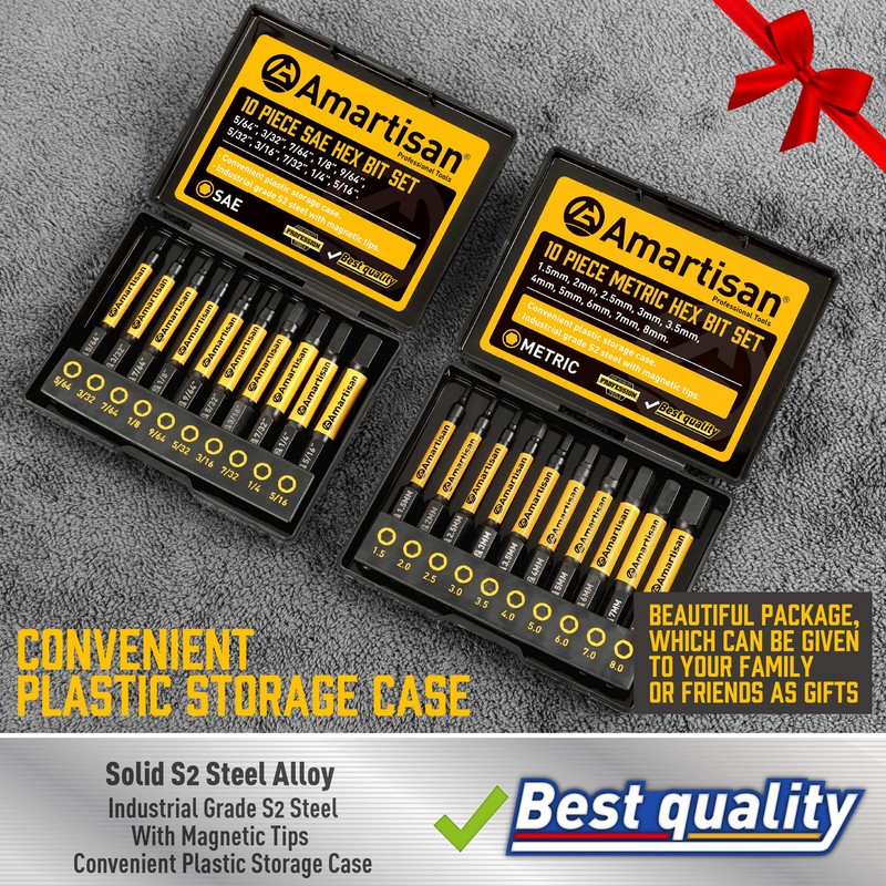 Amartisan 20-Piece Hex Head Allen Wrench Drill Bit Set, Metric