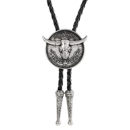 LALATCH Bolo Tie for Men Women, Cowboy Bolo Tie Texas Cowgirl Cowboy Necktie Bolo Ties Cowboy Accessories for Men Women, Silvery Circle Big Bull