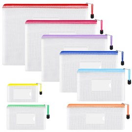 EOOUT 8pcs Mesh Zipper Pouch, Zipper Pouches for Organizing, 8 Sizes Waterproof Zipper Bags, 8 Colors Waterproof Plastic, for Travel Storage, Office Appliances