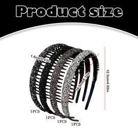 4Pcs Rhinestone Zigzag Headbands, Non-Slip Plastic Comb Headbands with Teeth, Sparkly Diamond Hair Accessories for Women