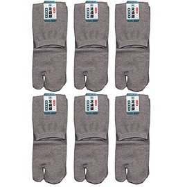 Tabiya Men's Anti-bacterial Deodorizing Crew Length Tabi Socks, Set of 6 Pairs (Men's Socks), 9.8 - 10.6 inches (25 - 27 cm), Gray