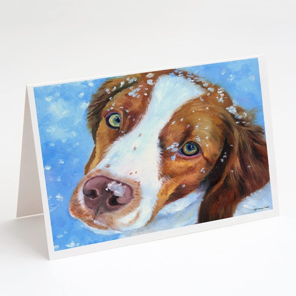 Caroline's Treasures 7348GCA7P Snow Baby Brittany Spaniel Greeting Cards and