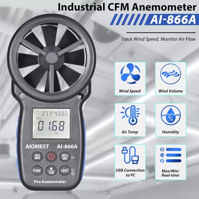 AIOMEST HVAC CFM 풍속계 풍속/기류 속도를 측정하는 AIOMEST 휴대용 기류계