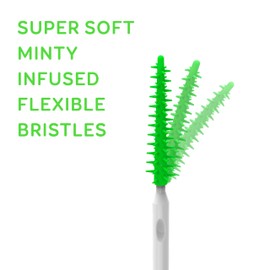 Grin Grin Softstx, Gentle Dental Picks, 90 Count, Soft Flexible Bristles, Textured Plaque Removing Toothpick, Minty Flavor, for Between Teeth, Refillable Hygienic Case, for Braces, Bridges, and Implants