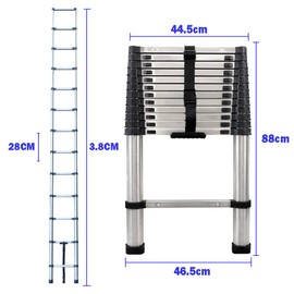 Telescopic Extension Ladder 3.8M/12.5FT Portable Folding Telescopic Extendable 13 Steps Non-Slip Straight Ladder, 330lb Capacity, EN131 and CE Standard