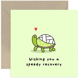 Old English Co. Cute Get Well Soon Card for Him or Her - Child or Adult Get Better Card - Turtle Joke Speedy Recovery Card for Men Women Boy Girl - Operation, Unwell, Hospital | Blank Inside