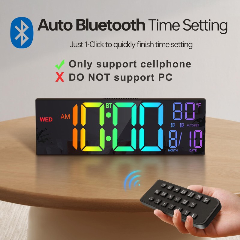 JALL 16.2" Large Digital Wall Clock with Seconds, Bluetooth Sync,
