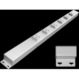 24" Hardwired Power Strip (NO Power Cord), 6 Tamper Resistant Outlets (NEMA 5-15R, Vertical - NOT 20Amp), with Ears (with mounting tabs on Both Ends), White