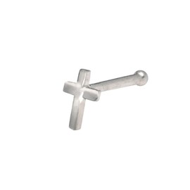JewelryWeb Solid 14K Yellow or White Gold 2-mm 20 Gauge Polished Beveled Cross Nose Stud (white-gold)