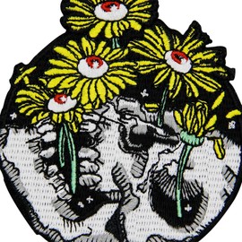 ZEGINs Death and Hope Daisy Grow Up On Skull Patch Embroidered Applique Badge Iron On Sew On Emblem