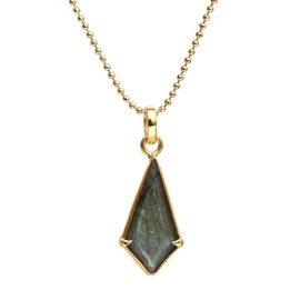 Gempires Labradorite Kite Pendant Necklace for Women, Crystal Necklace, Prong Setting, 14k Gold Plated Jewelry, 18-inch Adjustable Ball Chain, Gift for Her (Labradorite)