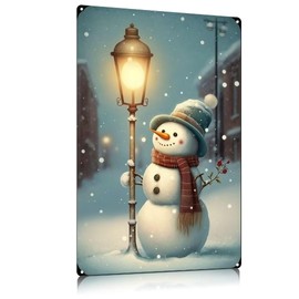 Vintage Metal Tin Sign Christmas Sign, Retro Christmas Snowman Street Lamp Decor, Christmas Wall Decoration Plaques 8x12 Inch