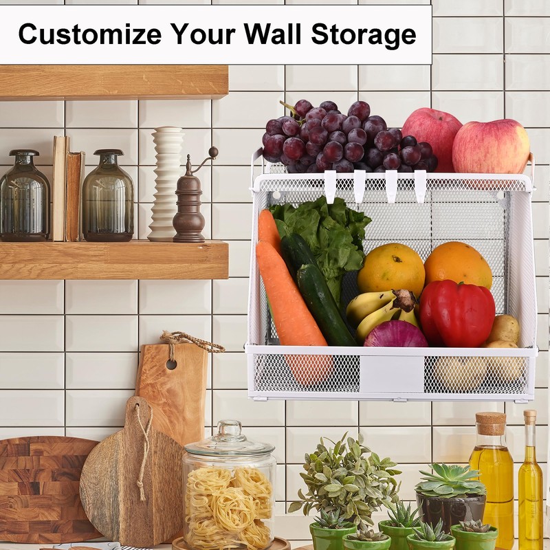 QUELIEN Stackable Hanging Fruit Basket for Kitchen Wall – White