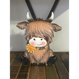 Hobby Lobby Whimsical Metal Highland Cow With Flower NEW