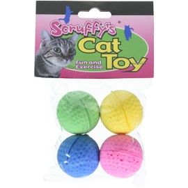 Boss Pet 04467 Scruff's Colorful Kitty Springy Foam Sponge Balls (4 Pack), Multicolor