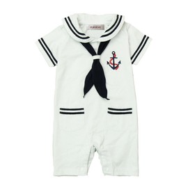 StylesILove Baby Boy Marine Sailor Costume Romper Onesie (White, 70/3-6 Months)