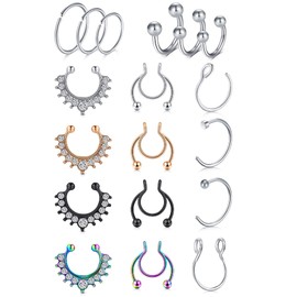 VF VFUN Fake Septum Ring Stainless Steel Clip On Non-Pierced Fake Nose Hoop Rings Nostril Hoop Jewelry for Women Men