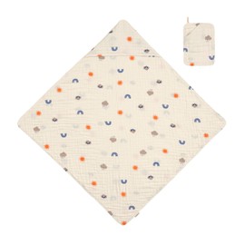 LÄSSIG Baby and Children's Muslin Set, Hooded Towel and Wash Mitt, Muslin Set (Hooded Towel + Wash Glove), Blossom Nature