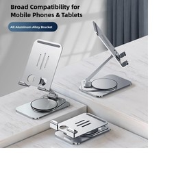 Cell Phone Stand, Foldable Desktop Phone Holder Portable Aluminum Adjustable Cellphone Stands Compatible with All Smart Phones, Silver