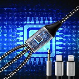 Meamaz 6.56FT MFi Certified 5-in-1 Lightning to RCA Audio Cable,Hi-Fi Sound RCA Stereo Connector for Car，RCA Male to 3.5mm Male Use for Power Amplifier,Home Theater,Speaker (Lightning Compatible)