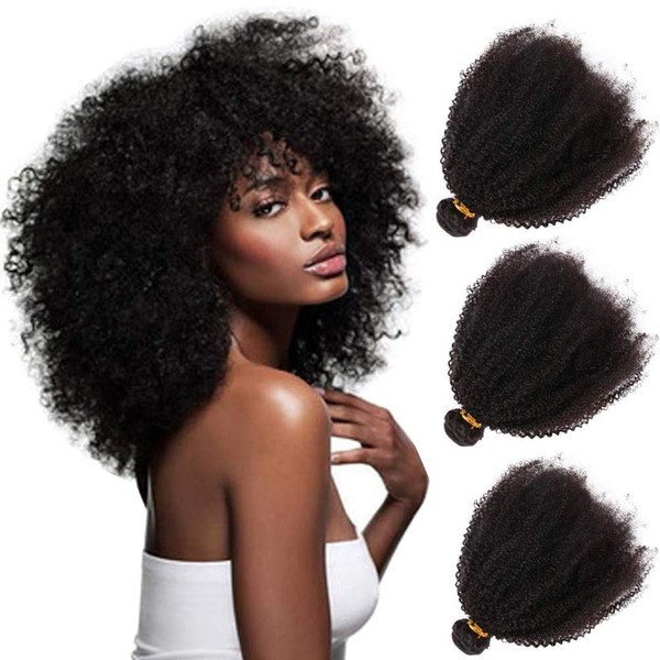 Afro Kinkys Curly Remy Human Hair Weave 3 Bundles Wefts 4B 4C Unprocessed Brazilian Virgin Hair Extensions Natural Colour (10 10 10 Inches)