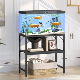 MAHANCRIS 30 Gallon Fish Tank Stand, Aquarium Stand with 2-Tier Storage Shelves, Heavy Duty Breeder Turtle Terrarium Stand Rack for Home Office, 30.0" L x 11.8" W x 24.4" H, Black FTBK3001