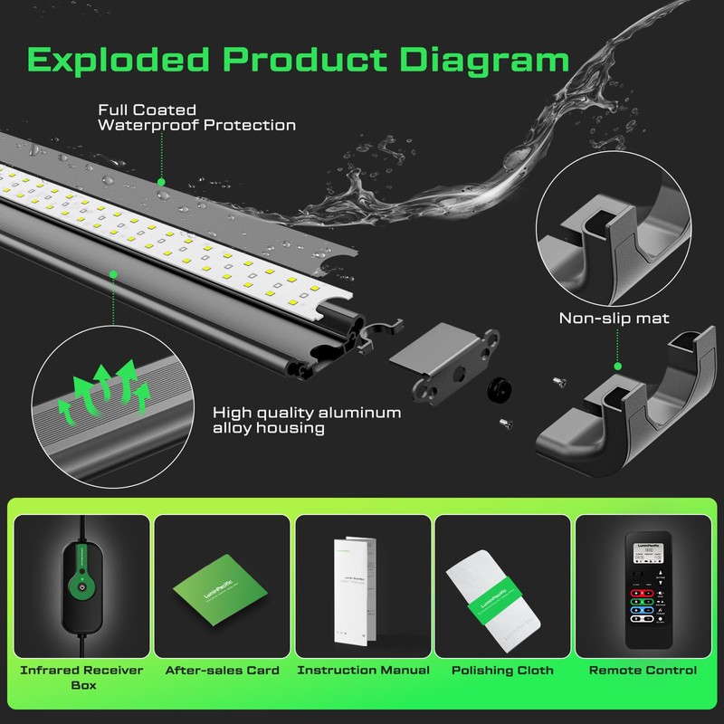 LuminPacific LED Aquarium Light with Remote, IP67 Waterproof Freshwater Planted