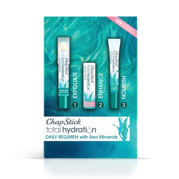 ChapStick Total Hydration Sea Minerals Gift Pack with Moisturizing Lip Exfoliator, Overnight Lip Moisturizer and Tinted Lip Balm - Pack of 3