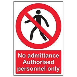 V Safety No Admittance Authorised Personnel Only Pedestrian Sign - 200mm x 300mm - 1mm Rigid Plastic