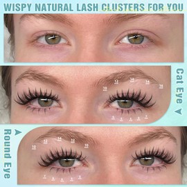 Natural Lash Clusters Kit Manga Lash Extension Kit 144PCS Wispy Eyelash Extension Kit with Bottom Lashes 5-16MM Anime Eyelash Clusters Kit with 2-IN-1 Lash Bond&Seal and Professional Lash Tweezers