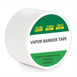 Vapor Barrier Tape 3" x 180', 9Mil White Polyethylene Tape for Crawl Spaces & Moisture Barriers, Waterproof & Seam Tape for Underlayment, Insulation, and Plastic Liners