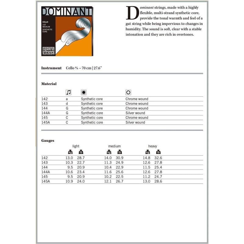 Dominant Strings 142 Chrome Wound Cello A String