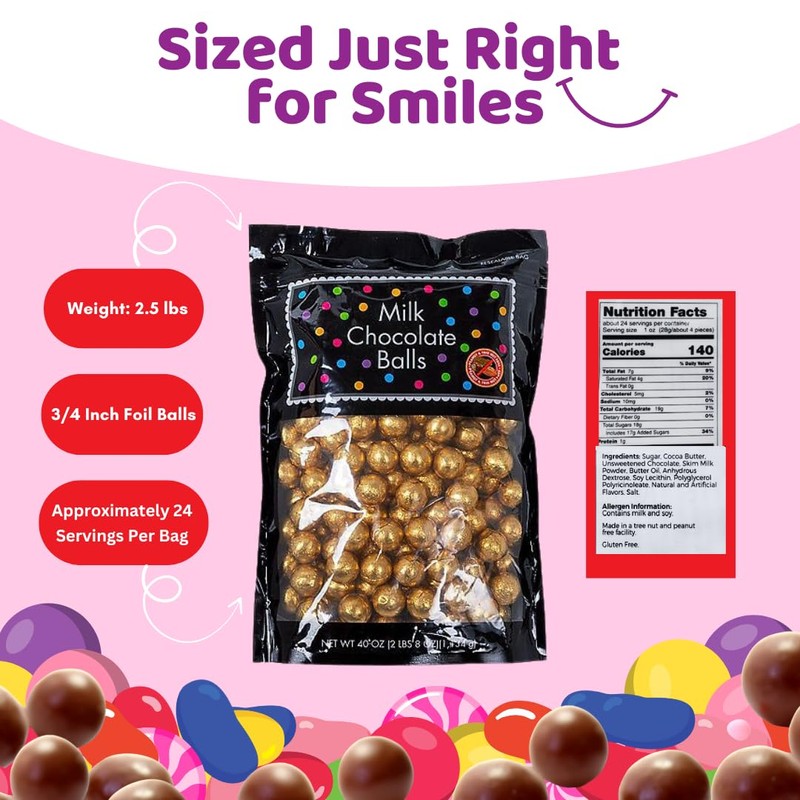 ALBERT'S Candy Milk Chocolate Foiled Balls, 40 oz Bag, Party