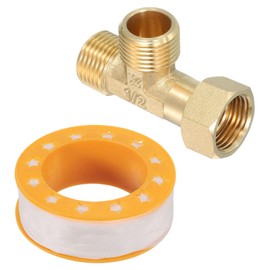 sourcing map Brass Angle Stop, 1/2" Outlet x 1/2" Inlet 3 Way Compression Tee Valve, Supply Line Connector, Water Line Adapter Splitter for Faucet, Water Filters