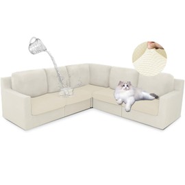 ALIECOM Waterproof Sectional Couch Cushion Covers L Shape Stretch 5 Pcs Magic Sectional Sofa Covers Washable Corner Seat Slipcover Pet Dog Universal Furniture Protector (5 Seat Covers, Ivory White)