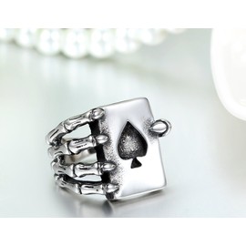 JewelryWe Men's Spade Rings Gothic Skull Hand Claw Poker Playing Card Stainless Steel Ring Bands,Size 9.5
