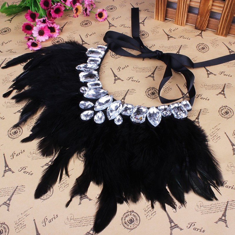YAZILIND Unique Design Charming Black Feather Bib Collar Statement Necklace