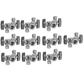 5/8" OD Comp X 3/8" Comp X 1/4" Comp Double Handles 1/4 Turn Angle Stop Water Shut off Valve Lead-Free (Pack 10)